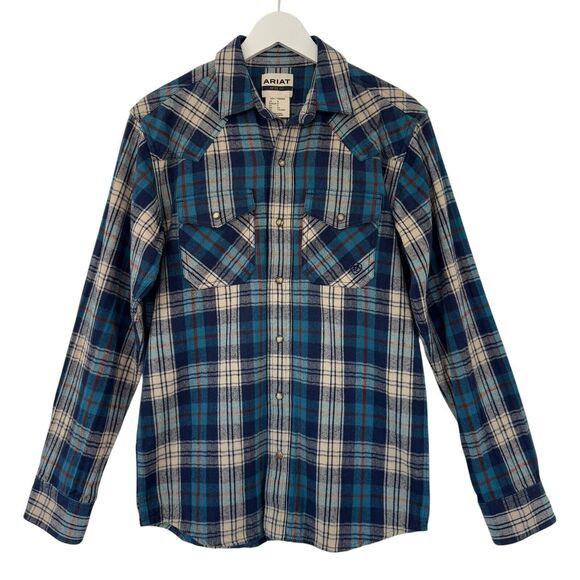 Ariat Huntleigh Retro Plaid Long Sleeve Snap Western Flannel Shirt Small Blue - Picture 1 of 14